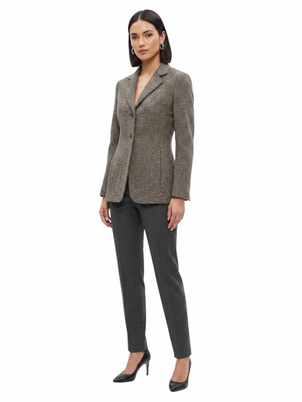 Max Mara Made in Italy Textured Wool Blazer Brown Black US 6